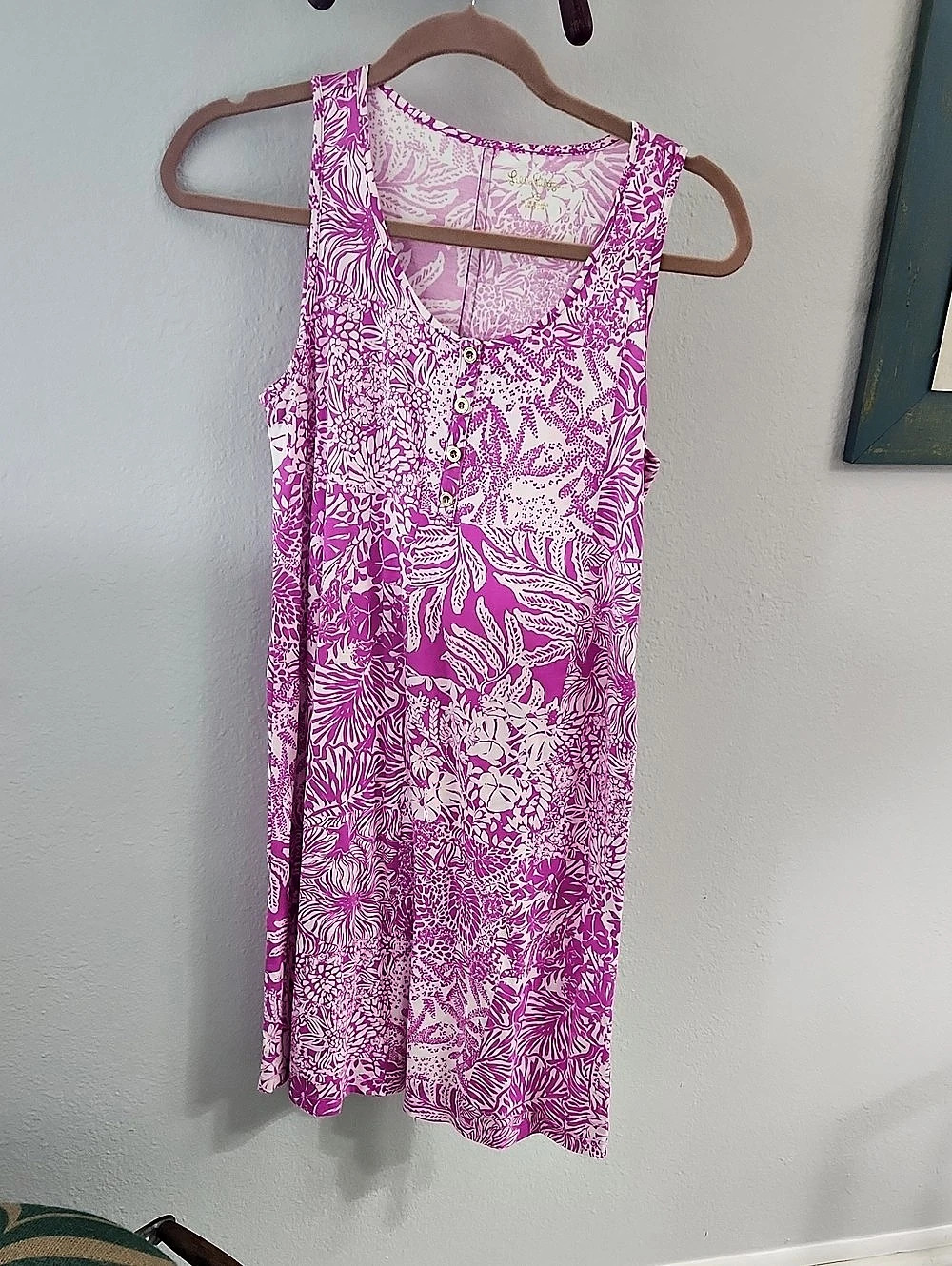 Lilly Pulitzer Lela Henley Tank Dress Floral Pink & White XS